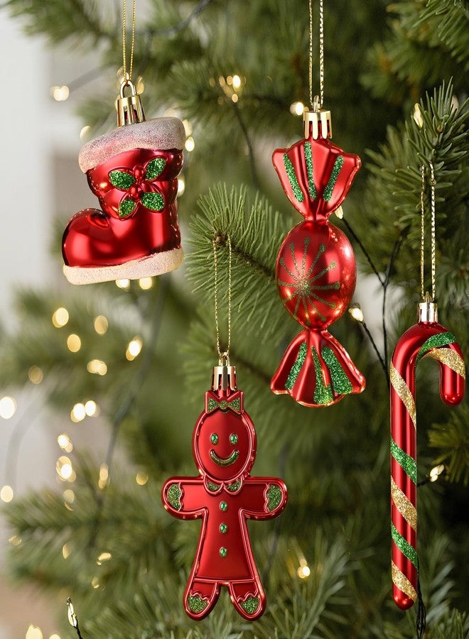 Dolicer 100 Pcs Christmas Ornaments Various Elements Christmas Tree Ornaments Set Red Gold Green Christmas Ball Ornament Shatterproof Hanging Decorations for Xmas Tree Holiday Party, Pre-Tied Strings - Image 3